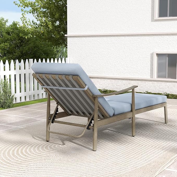 HAPPATIO Outdoor Chaise Lounge Chair Set of 2, Aluminum Pool Chair with Adjustable Backrest and Cushion, Curved Armrest, Outdoor Lounge Chair for Beach, Yard, Poolside (Brown)
