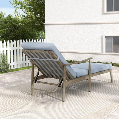 HAPPATIO Outdoor Chaise Lounge Chair Set of 2, Aluminum Pool Chair with Adjustable Backrest and Cushion, Curved Armrest, Outdoor Lounge Chair for Beach, Yard, Poolside (Brown)
