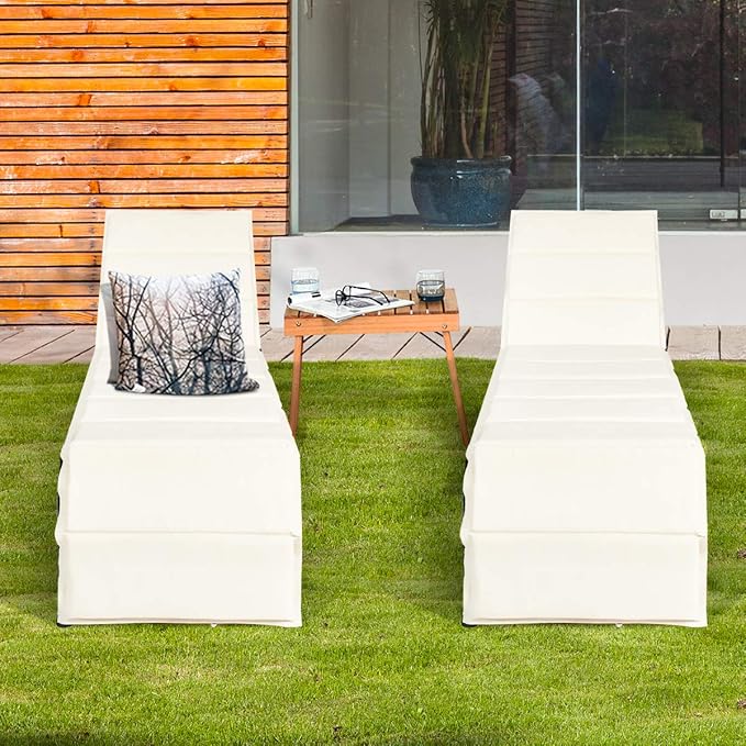 Tangkula Outdoor Chaise Lounge Chair, 5-Position Adjustable Rattan Recliner Chair w/Cushioned Seating and Adjustable Feet, Multifunctional Couch Furniture for Garden, Patio, Poolside (2, Off-White)