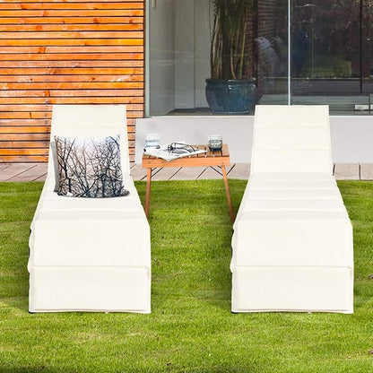 Tangkula Outdoor Chaise Lounge Chair, 5-Position Adjustable Rattan Recliner Chair w/Cushioned Seating and Adjustable Feet, Multifunctional Couch Furniture for Garden, Patio, Poolside (2, Off-White)