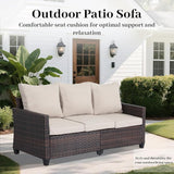 Rattan Outdoor Sofa 3-Seater - PE Woven Patio Couch with Waterproof Blue Cushions, Heavy-Duty Steel Frame for Garden - Photo 5
