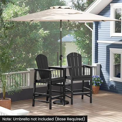 Giantex Outdoor Tall Adirondack Chairs Set of 2, HDPE Adirondack Bar Stools w/Double Connecting Tray, Umbrella Hole, High Backrest, All-Weather Balcony Chair, Patio Barstools for Garden Lawn (Black)