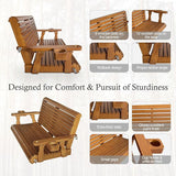 Wooden Porch Swing 2-Seater, High Backrest and Deep Seat, Bench Swing with Cupholders, Hanging Chains and 7mm Springs - Photo 5