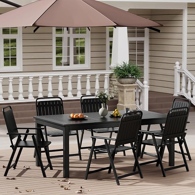 ZZV Outdoor Dining Table for 6-Person Rectangle Indoor Outdoor Table with Wood-Like Surface, Weather-Resistant Outside Dining Table for Patio Lawn Garden Backyard, 35" D x 63" W x 29" H, Black
