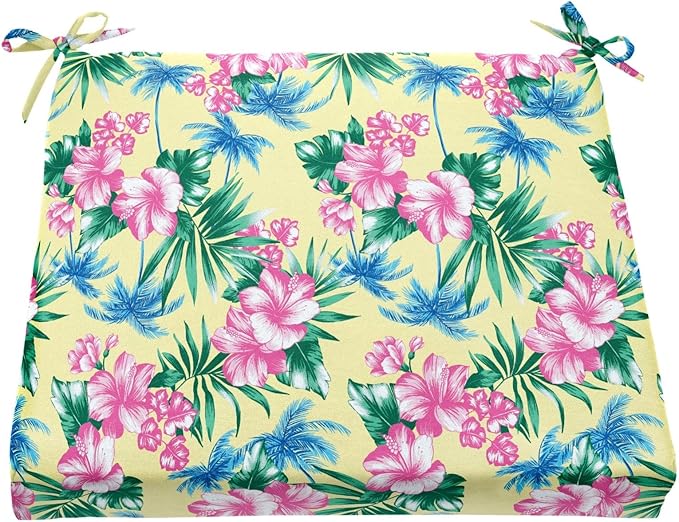 BrylaneHome Chair Cushion with Ties - 18.75" L x 18" W - Patio & Outdoor - Water, Stain & Fade Resistant - Banana Island