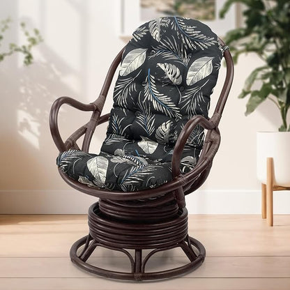 Wickerix Java Lounge Swivel Rocking Chair with Light Brown Cushion Natural Rattan Wicker Handmade, Dark Brown Color