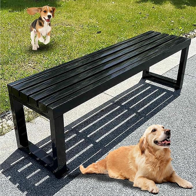 Pure Wrought Iron Metal Garden Bench with Reserved Fixing Holes, Backless Outdoor Bench, 2-3 Person Seat, for Hospital/School/Plaza(Black,80cm)