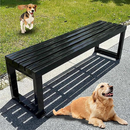 Pure Wrought Iron Metal Garden Bench with Reserved Fixing Holes, Backless Outdoor Bench, 2-3 Person Seat, for Hospital/School/Plaza(Black,100cm)