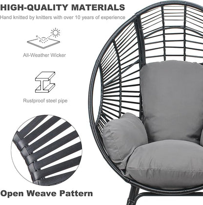 Oversized Wicker Egg Chair, Outdoor Indoor Rattan Patio Egg Lounge Chairs with Cushion 500lbs Capacity for Living Room, Balcony, Backyard(Black)