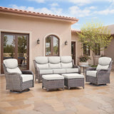 Swivel Patio Chairs sofa Set of 6 - 6" Thick Cushion - Wicker Outdoor Swivel Rocker Patio Chair ,Sofa/Glass coffee - Photo 1