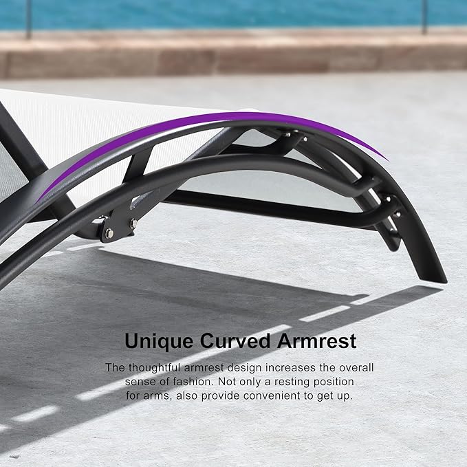 PURPLE LEAF Patio Chaise Lounge with 10' x 6.5' Tilt Umbrella Outdoor Lounge Chair Beach Pool Sunbathing Lawn Lounger, Base and Side Table Included, White