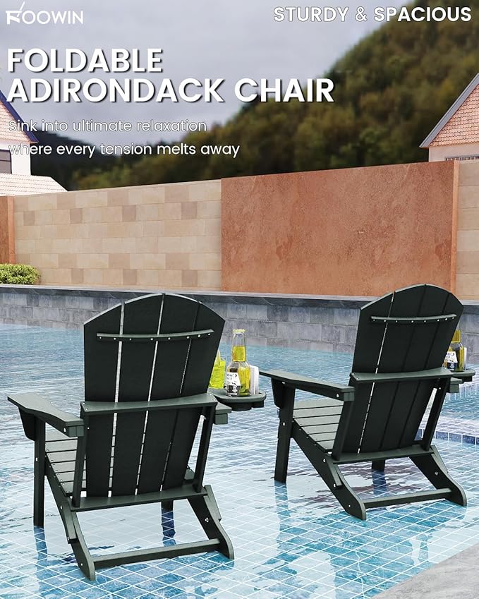 FOOWIN Folding Adirondack Chair Set of 8, HDPE Adirondack Chairs with Cup Holder - Photo 6