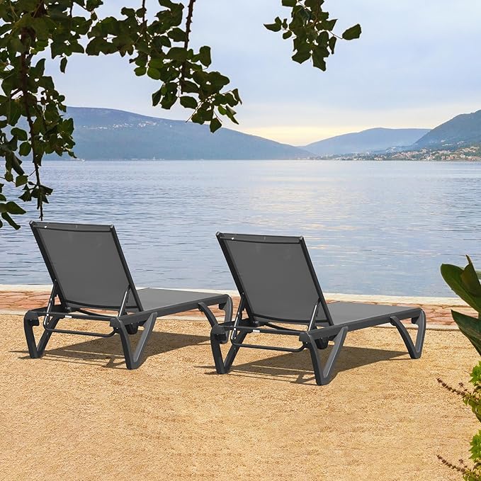 Domi Pool Lounge Chairs Set of 2, Aluminum Adjustable Outdoor Chaise Lounge with Wheels - Photo 8
