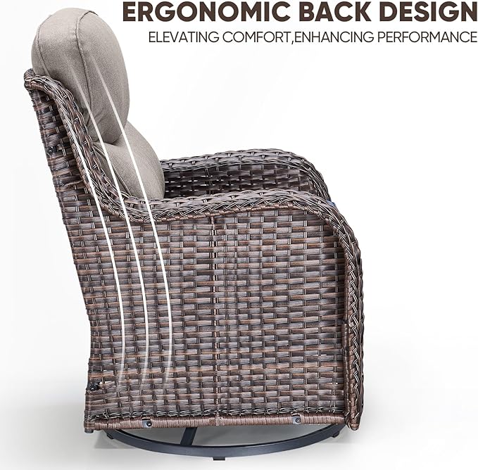 Swivel Patio Chairs sofa Set of 5 with 6" Thick Cushion - Wicker Outdoor Swivel Rocker Patio Chair - Photo 7