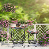 2 Pcs Outdoor Side Table Small Patio Round Mosaic Accent End Table Indoor Plant Metal Coffee Tea Tables for Patio Yard - Photo 7