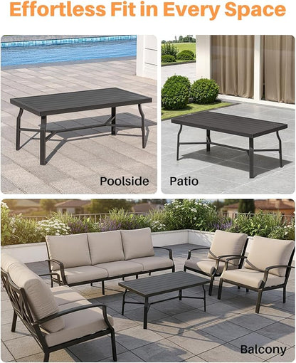 Outdoor Coffee Table, Never-Rust Aluminum Patio Coffee Table, Rectangle Outside Garden Table with Slatted Tabletop, All-Weather Outdoor Patio Furniture Table for Backyard, Porch, Dark Bronze