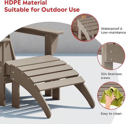 Costaelm Adirondack Chair Footrest Foldable Ottoman, Folding Ottoman Outdoor Foot Rest for Patio Waterproof, Adirondack Ottoman Outdoor, Weathered Wood
