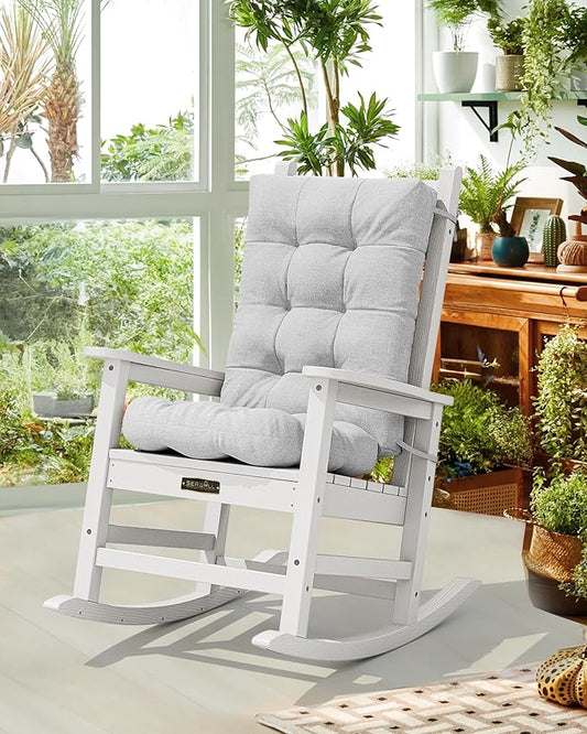 SERWALL HDPE Outdoor Rocking Chair Cushion Set of 2, Memory Foam Cushion Gray