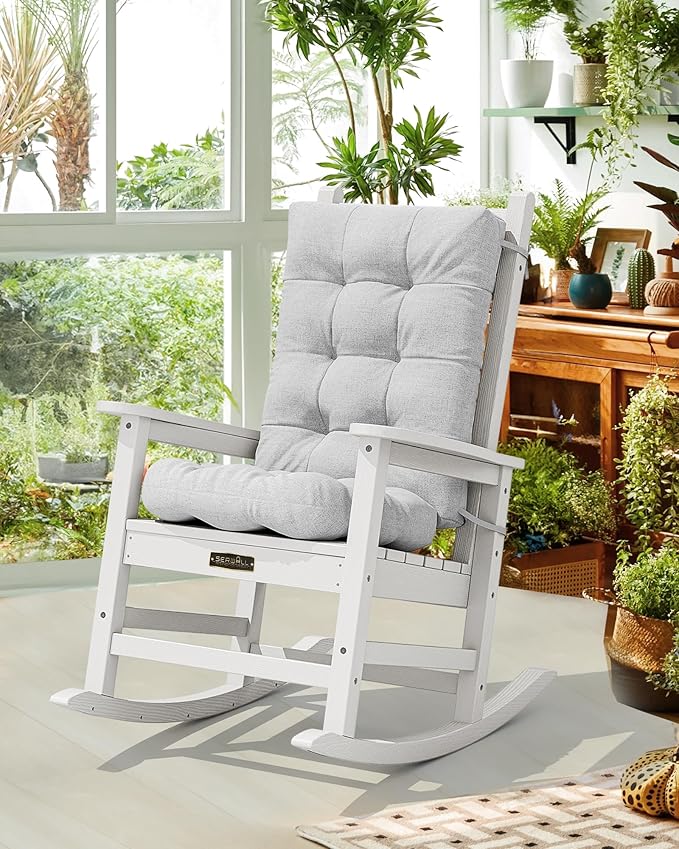 SERWALL HDPE Outdoor Rocking Chair Cushion Set of 4, Memory Foam Cushion Gray