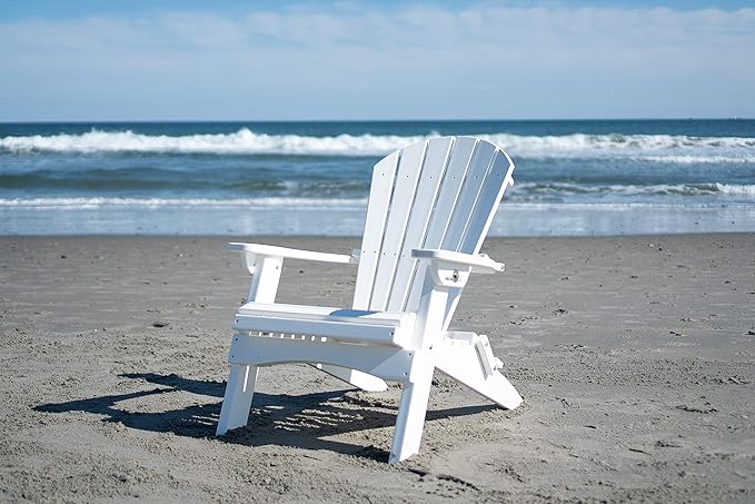 Gazebo Joe's Heavy Duty Reclining Lounge Poly Resin Folding Adirondack Chair, Weather Resistant for Patio, Yard, Deck, Garden Furniture - White