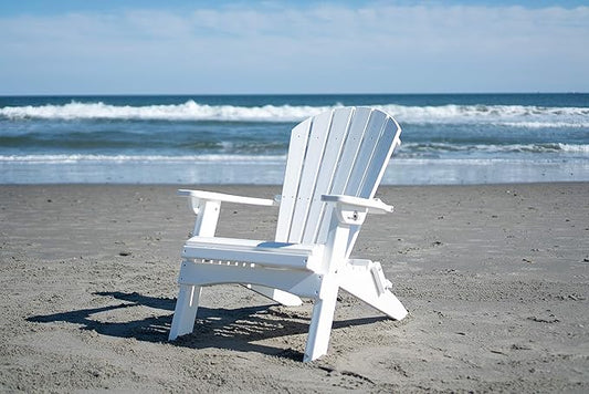 Gazebo Joe's Heavy Duty Reclining Lounge Poly Resin Folding Adirondack Chair, Weather Resistant for Patio, Yard, Deck, Garden Furniture - White