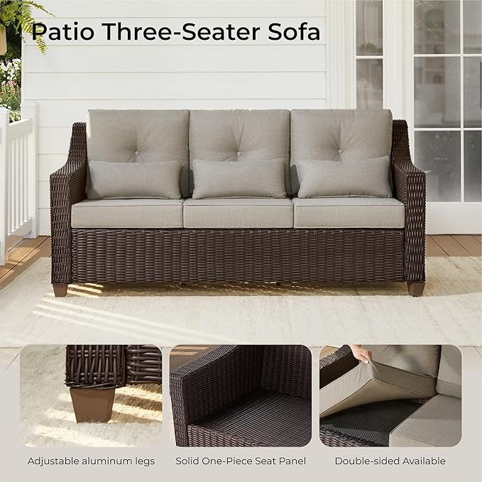 CHITA 6 Pieces Wicker Patio Furniture Set, Outdoor Conversation Set with 2 Pieces Rattan Rocking Swivel Chairs - Photo 2