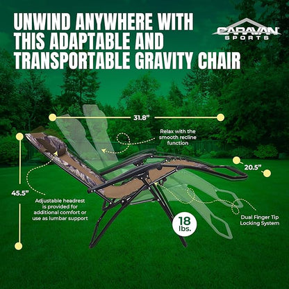 Caravan Canopy Infinity Zero Gravity Steel Frame Patio Deck Chair, Camouflage