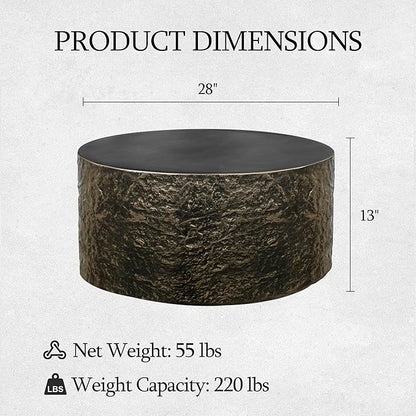 UPHA 28" Round Outdoor Coffee Table, Modern Hollow Concrete Patio Table, Small Minimalist Low Accent Table for Living Room, Balcony, Deck, Backyard, Bronze
