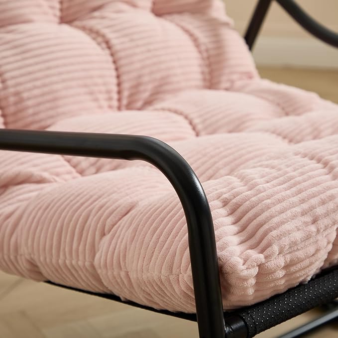 Pink Rocking Chair with Foot Rest, Outdoor Indoor Rocking Lounge Chair with Cushion - Photo 8