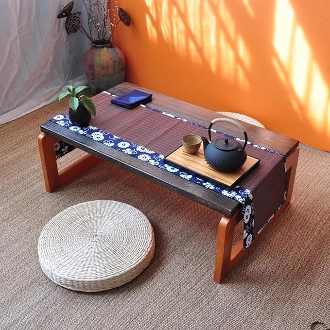 Folding Coffee Table Foldable Japanese Floor Table Low Table Meditation Table Low Tea Table for Sitting on The Floor for The Floating Window, Tatami, Tea Room, Balcony, Living Room, Outdoor