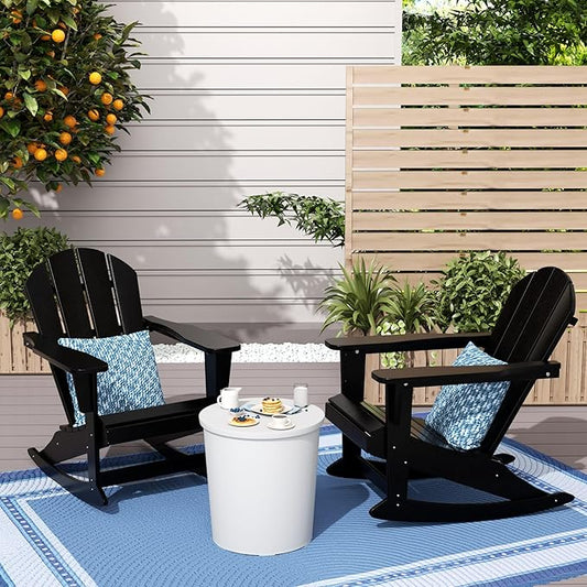 WestinTrends Malibu 2 Piece Set Outdoor/Patio Poly Adirondack Rocking Chairs (2 Seater), Black