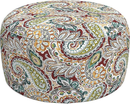 LVTXIII Outdoor Inflatable Ottoman, Fade-Resistant Round Footrest Stool D31”x H14”, Portable Patio Pouf for Garden Camping or Home Use, Paisley Chilli