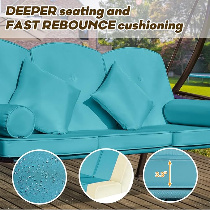 3 in 1 Outdoor Porch Swing with Adjustable Canopy, 3 Seat Outdoor Swing for Adults - Photo 6
