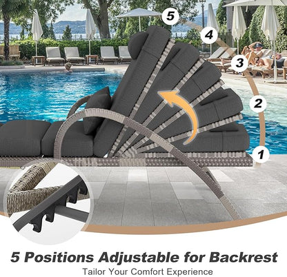 MEISSALIVVE Outdoor Lounge Chairs Set of 4, Patio Chaise Loungers with Adjustable 5 Position & Leg Support, PE Rattan Chaise Lounge, Wicker Pool Recliners Chair for Backyard, Porch, Deck, （Grey