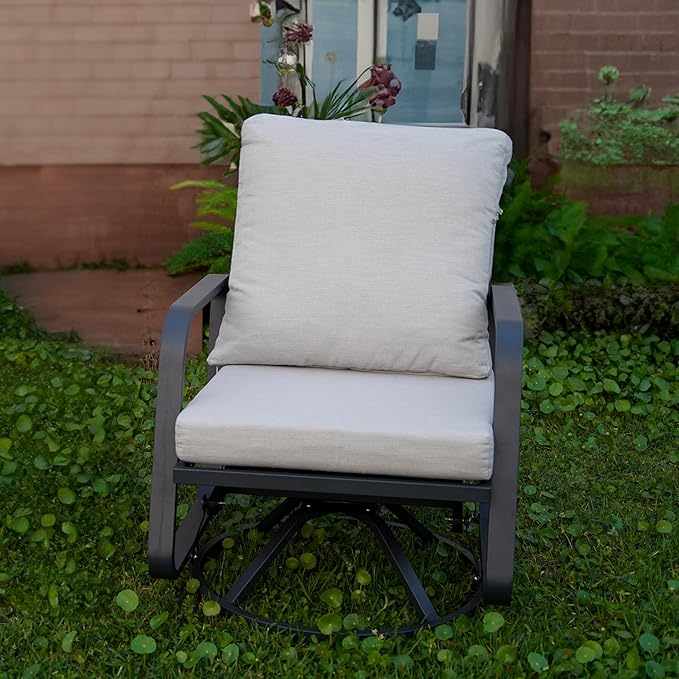 Patio Chairs Swivel Rocker Set: 1Set Aluminum Alloy Ensemble with 360° Swivel Rocking Chairs, Rust-Resistant Frame Cushions -Perfect for Backyard/Deck/Porch/Balcony Decoration (1 Swi vel Chair Only)