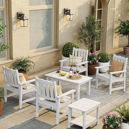 Stoog 3 Piece Patio Dining Sets, All-Weather Patio Chairs with Curved Backrest, Include 2 Garden Chairs and 1 Side Table, White