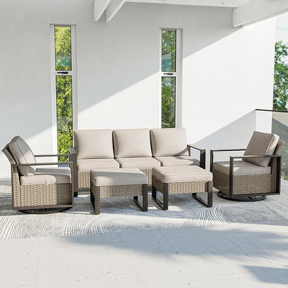 Outdoor Patio Furniture Set, 5 Piece Wicker Patio Conversation with Deep Seating, Thicken Cushions, Outdoor Swivel Rocker Patio Chairs, Metal Outdoor Furniture for Deck, Porch, Yard Use
