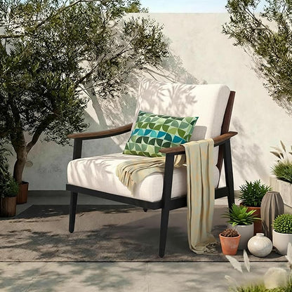 NATURAL EXPRESSIONS Patio Sofa Outdoor Furniture Metal Chair with Wicker Backrest & 6 Inches Cushion for Front, Porch, Deck, Balcony, Backyard, Sunroom, 27"(L) x 29.75"(W) x 33.86"(H).