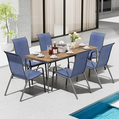 TLSUNNY Patio Chairs, Stackable Textilene Outdoor Dining Furniture for All Weather, with 17.7″ Wide Seat & Metal Frame, for Garden, Backyard, Deck, Restaurant, Poolside (6, Navy Blue, 26.4″)