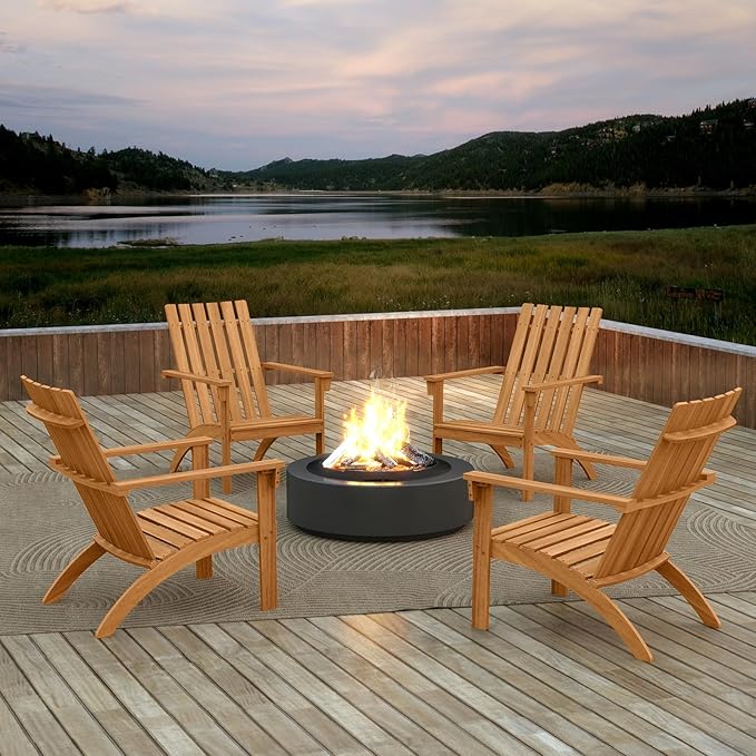 Giantex Adirondack Chair, Acacia Wood Fire Pit Chairs w/Inclined Seat, High Backrest, Ergonomic Outdoor Slatted Patio Chair for Backyard, Poolside, Lawn, Porch