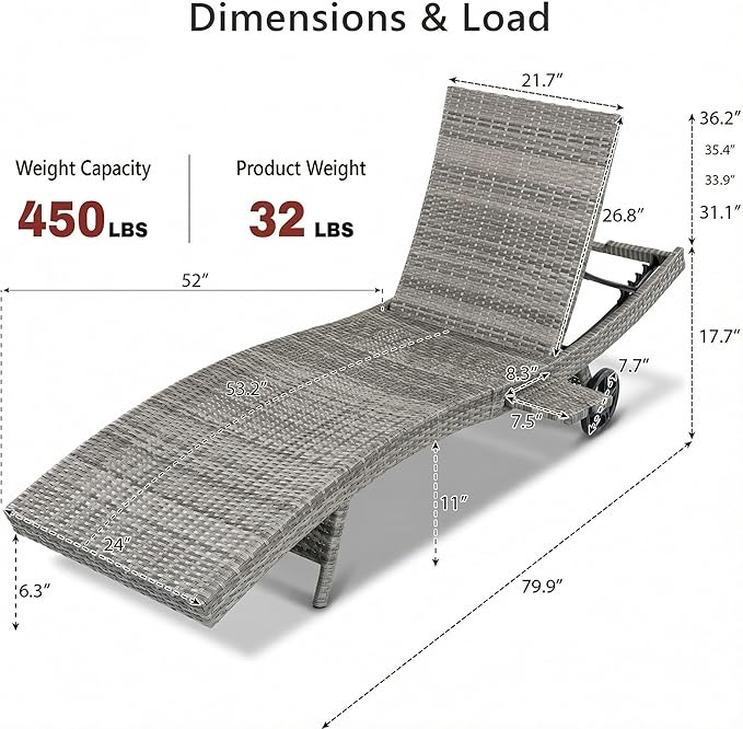 LUMISOL Patio Wicker Chaise Lounge Chairs Set of 2 - Photo 2