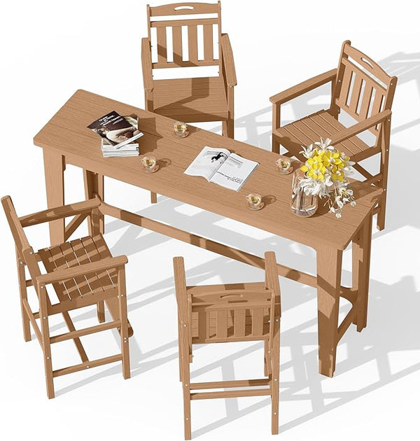 Ciokea Outdoor Bar Height Table Set of 5, 60" Extra Long Rectangle High Top Table and 4 Oversized Adirondack Chairs Set - Photo 1