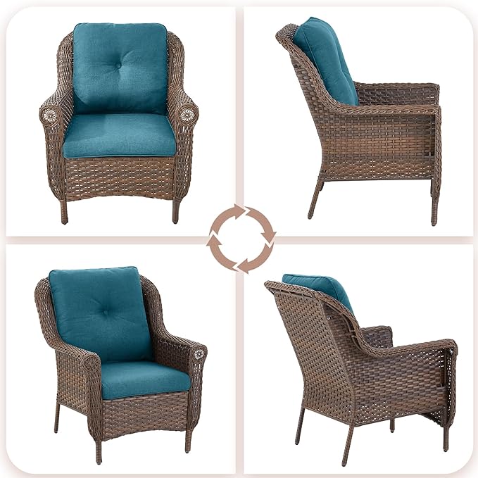 Patio Wicker Chairs Outdoor Furniture Chair - Set of 2 Outside All Weather Lawn Dining Brown Rattan Armchair with High - Photo 5