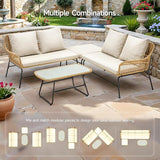 ONBRILL 4-Piece Outdoor Sectional Set, 4-Seats Wicker Patio Couch Sets with Cushion and Tempered Glass Coffee Table - Photo 5