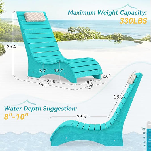HDPS Pool Lounge Chairs Set of 4, Use in Pools Lounge Chairs up to 10-Inches of Water, Chaise Chairs with Headrest, Lounge Chair Outdoor, Fade-Resistant Pool Lounger for Deck