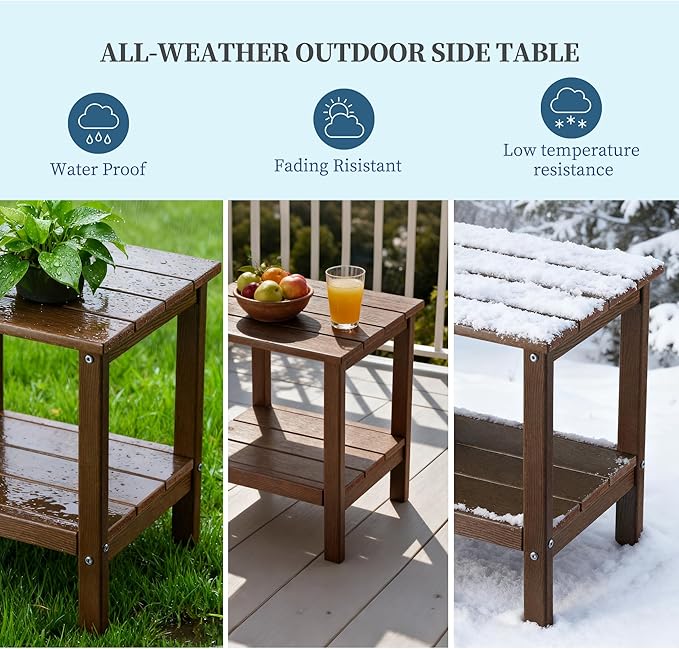 Outdoor Side Table, Double Layer Small Side Tables, All Weather Adirondack Side Table - Photo 6