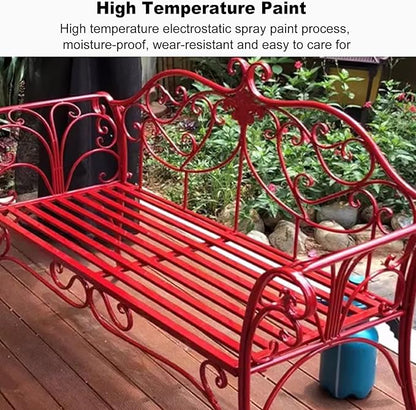 Metal Garden Bench, 52 in Outdoor Benches Weatherproof with Backrest and Armrests, 2 Seats Patio Benches for Front Porch, Patio, Park, Yard(Blue)