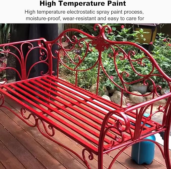 Metal Garden Bench, 52 in Outdoor Benches Weatherproof with Backrest and Armrests, 2 Seats Patio Benches for Front Porch, Patio, Park, Yard(Black)