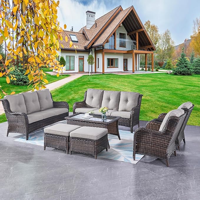 Rilyson Wicker Patio Furniture Sofa Set - 7 Piece Rattan Outdoor Patio Sectional Conversation Sets with 2 Sofa - Photo 1