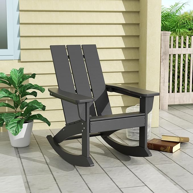 WO WESTIN OUTDOOR HDPE Shoreside Modern Rocking Poly Adirondack Chair,Gray